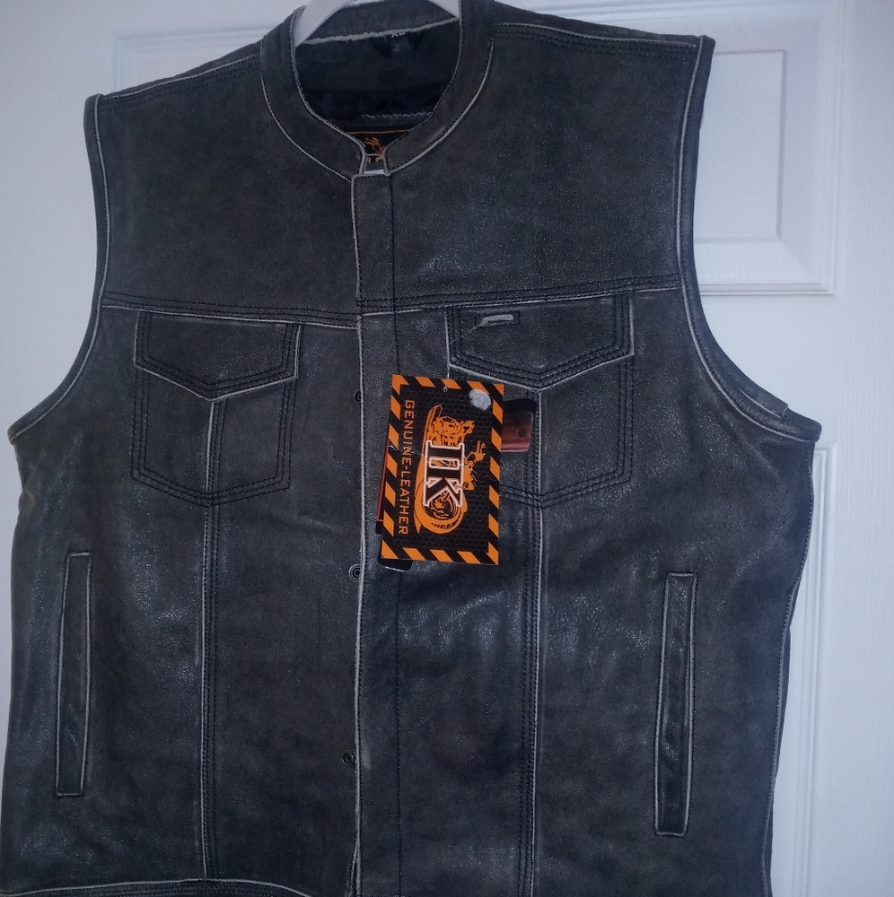 IK Genuine Leather Conceal Biker Vest. Dark Gray. Size XL